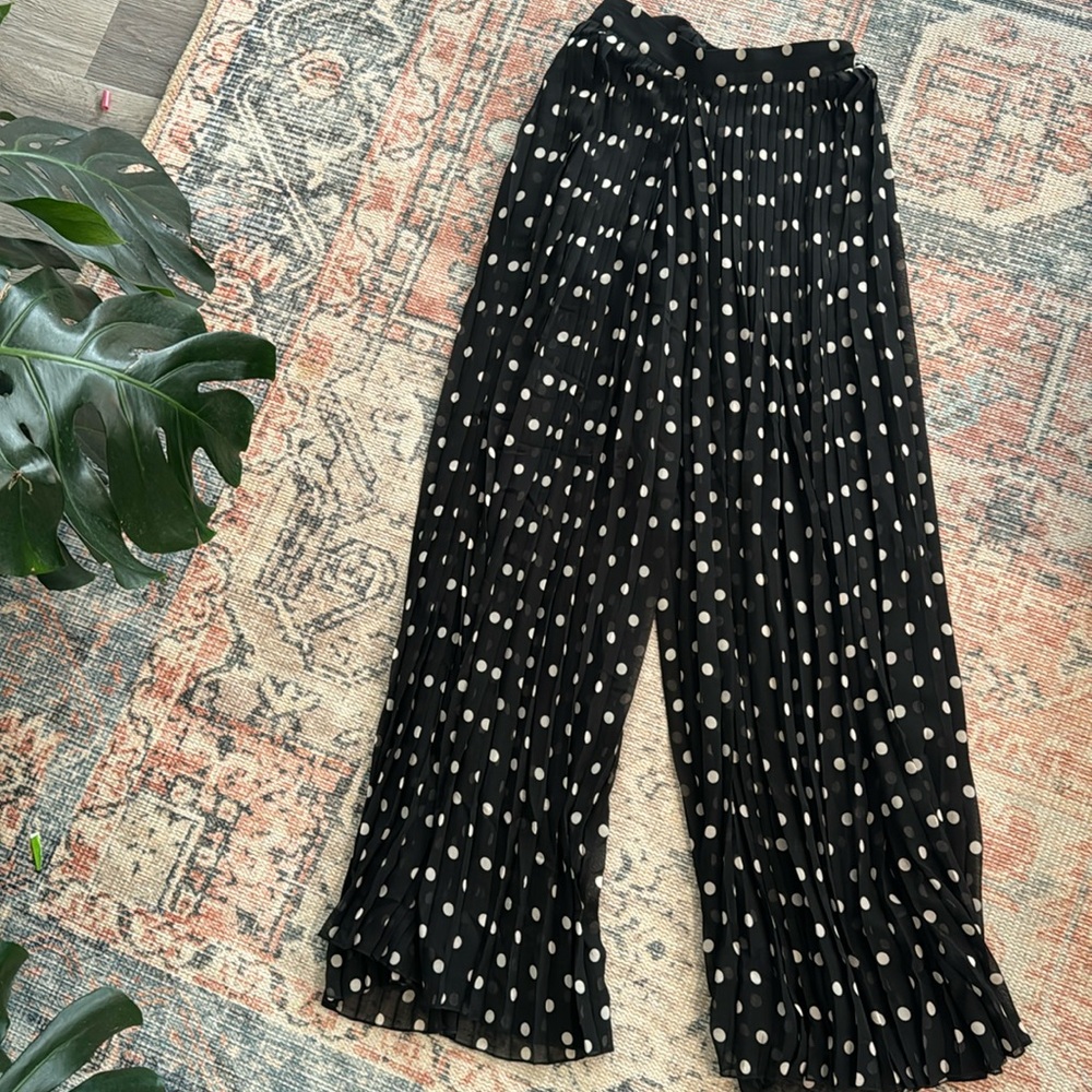 NWT Mango Pleated Wide Leg polka dot pants size xs